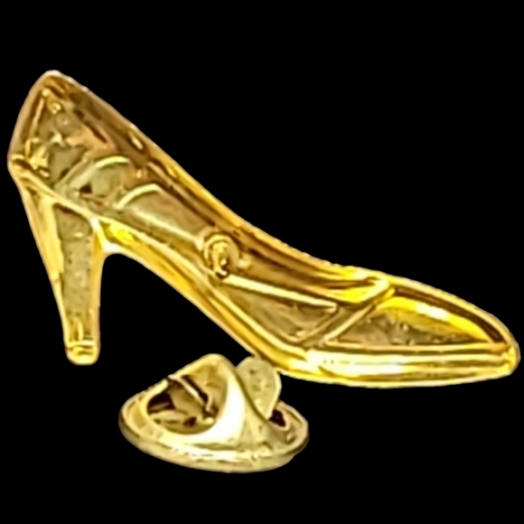 HIGH HEEL STILETTO BLACK ENAMEL & GOLD TONE VERY THIN LIGHT WEIGHT BROOC… - Picture 2 of 3